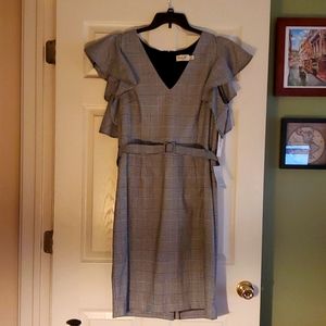 Eliza J plaid ruffled sleeve dress